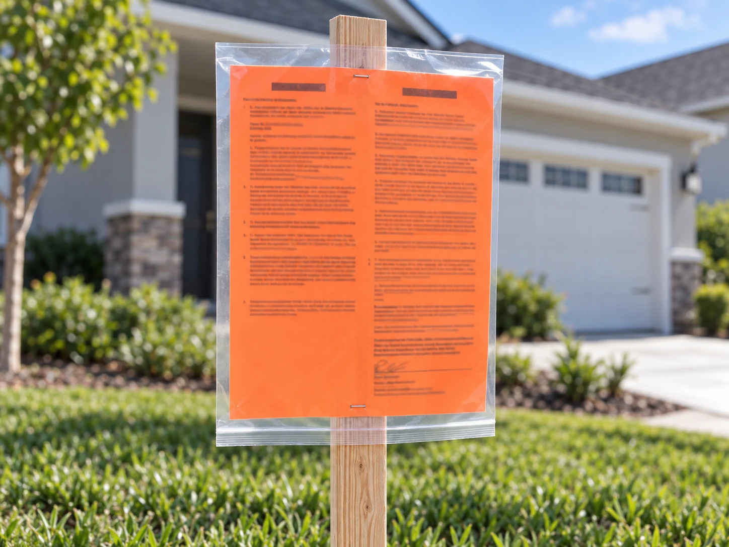 Illustrative code notice outside a residential property